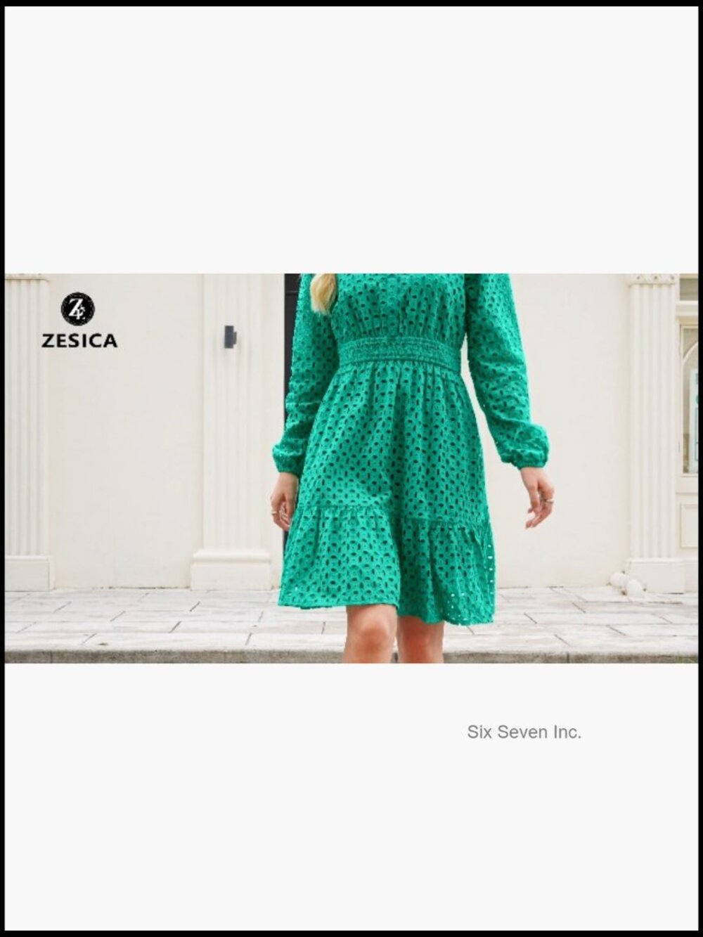 Women's Long Sleeve Mini Dress V Neck Hollow Out Eyelet Embroidery Ruffle A - Picture 7 of 7